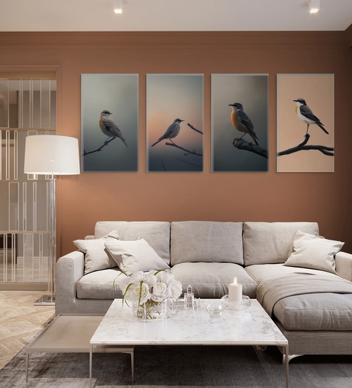 Bird Wall Art Collection Set of 4 Canvas Wall Painting Stretch Canvas Frame