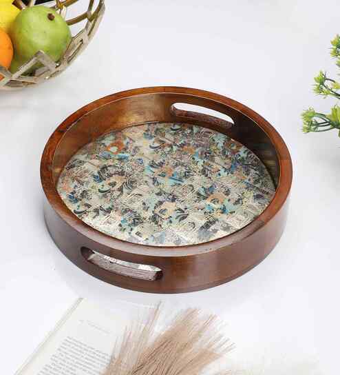 Birdcage Garden Round Wooden Tray   Vintage Floral Pattern- Small (1 Piece)