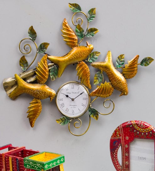 Birds Iron Clock In Orange