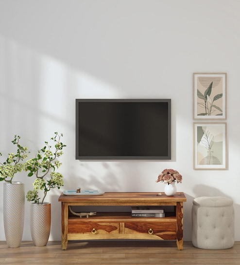 Biscay Sheesham Wood TV Console in Scratch Resistant Rustic Teak Finish For TVs Up To 43"