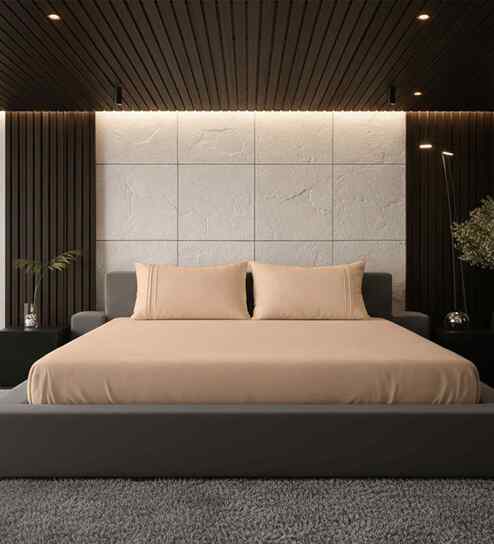 Biscotti Bliss Solid 500 TC Pure Cotton King Fitted Bedsheet with 2 Pillow Covers