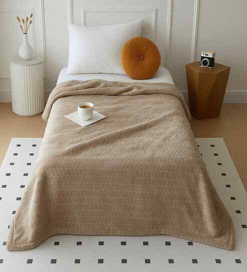 Biscuit Wool Plain 330 GSM Single Bed woolen blanket