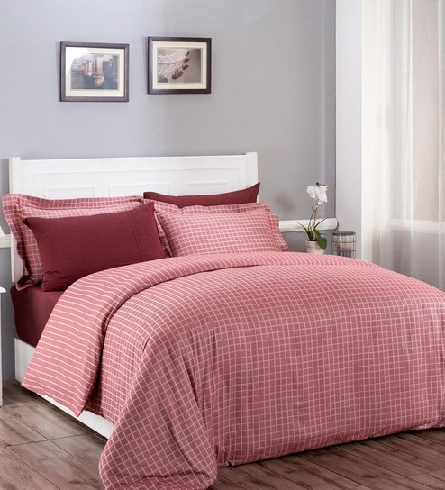 Maroon Solid 100% Cotton Double Bed Duvet Cover With 2 Pillow Covers