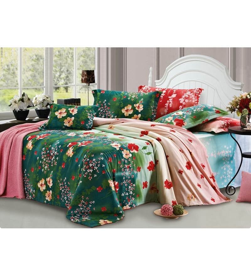 Buy Bianca Bordelle Green Cotton Double Bed Sheet With Pillow