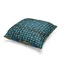 Suzane Teal & Gold Silk Linen Floral Check Reversible Printed Cushion Cover