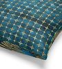 Suzane Teal & Gold Silk Linen Floral Check Reversible Printed Cushion Cover