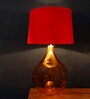 Sloping Red Fabric Shade Night Lamp With Glass Base