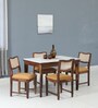 Binche Sheesham Wood 4 Seater Dining Set In Scratch Resistant Provincial Teak Finish With Marble Top