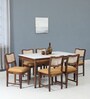 Binche Sheesham Wood 6 Seater Dining Set In Scratch Resistant Provincial Teak Finish With Marble Top