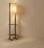 Biped Wooden Shelf Floor Lamp with Jute Shade and Brown Base