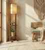 Biped Wooden Shelf Floor Lamp with Jute Shade and Brown Base