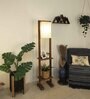 Biped Wooden Shelf Floor Lamp with Jute Shade and Brown Base