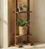 Biped Wooden Shelf Floor Lamp with Jute Shade and Brown Base