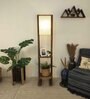 Biped Wooden Shelf Floor Lamp with Jute Shade and Brown Base
