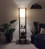 Biped Wooden Shelf Floor Lamp with Jute Shade and Brown Base