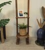 Biped Wooden Shelf Floor Lamp with Jute Shade and Brown Base