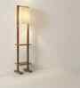 Biped Wooden Shelf Floor Lamp with Jute Shade and Brown Base