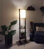Biped Wooden Shelf Floor Lamp with Jute Shade and Brown Base