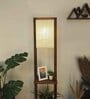 Biped Wooden Shelf Floor Lamp with Jute Shade and Brown Base