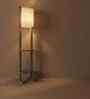 Biped Wooden Shelf Floor Lamp with Jute Shade and Brown Base