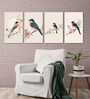 Bird and Floral Canvas Set of 4 Canvas Wall Painting White Frame