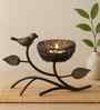 Bird with Nest Black Metal Table Tea Light Holder
