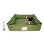 Birlu- Small Green Cotton Linen Bolstered Pet Bed