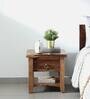Biscay Sheesham Wood Bedside Table in Scratch Resistant Rustic Teak Finish With Drawer
