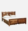 Biscay Sheesham Wood Queen Size Bed in Scratch Resistant Rustic Teak Finish With Drawer Storage
