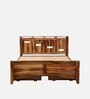 Biscay Sheesham Wood Queen Size Bed in Scratch Resistant Rustic Teak Finish With Drawer Storage