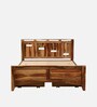 Biscay Sheesham Wood Queen Size Bed in Scratch Resistant Rustic Teak Finish With Drawer Storage
