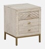 Bizerk Solid Wood Bedside Table In Sandblasted White Finish With Drawers