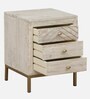 Bizerk Solid Wood Bedside Table In Sandblasted White Finish With Drawers