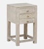 Bizerk Solid Wood End Table In Sandblasted White Finish With Drawers
