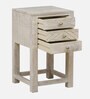 Bizerk Solid Wood End Table In Sandblasted White Finish With Drawers