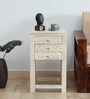 Bizerk Solid Wood End Table In Sandblasted White Finish With Drawers