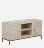 Bizerk Solid Wood TV Console In Sandblasted White Finish