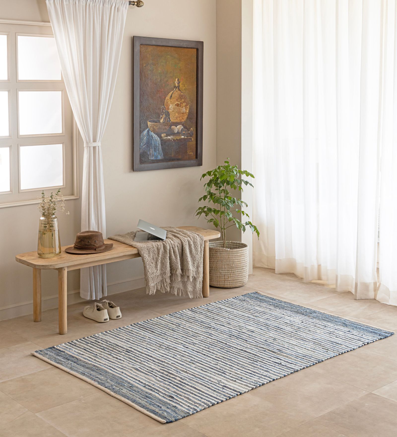 Bkue Striped Hand Woven 6 Ft X 4 Ft  Dhurrie
