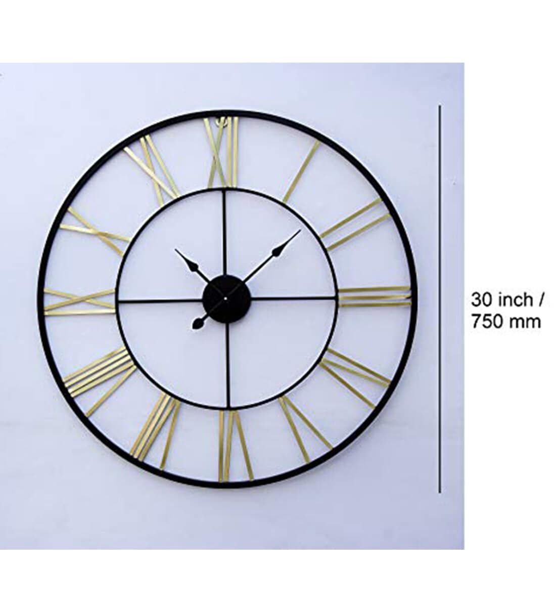 Buy Black & Gold Metal 30 Inch Wall Clock by Craftter Online Vintage