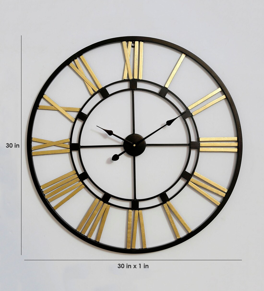 Buy Black & Gold Metal 30 Inch Wall Clock by Craftter Online Vintage