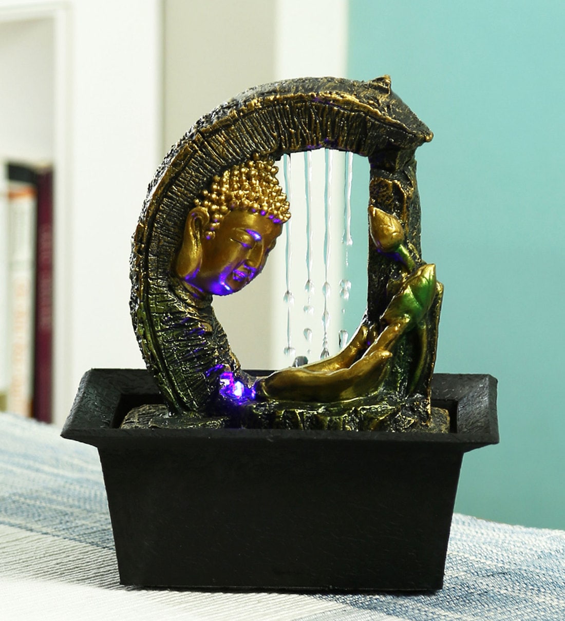 Buy Black & Gold Resin Buddha Indoor Water Fountain by Aapno Rajasthan