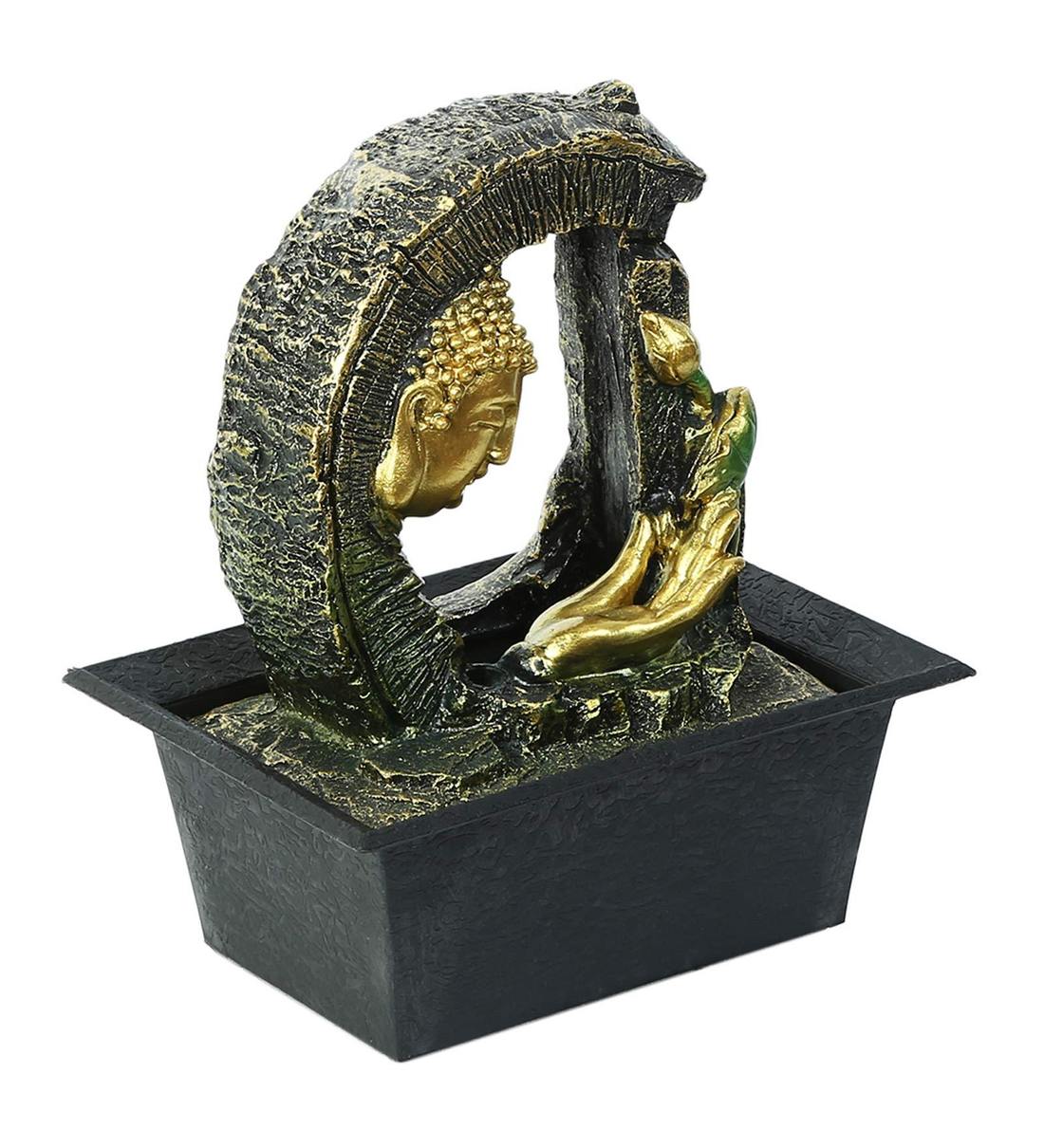 Buy Black & Gold Resin Buddha Indoor Water Fountain by Aapno Rajasthan Online Indoor Fountains