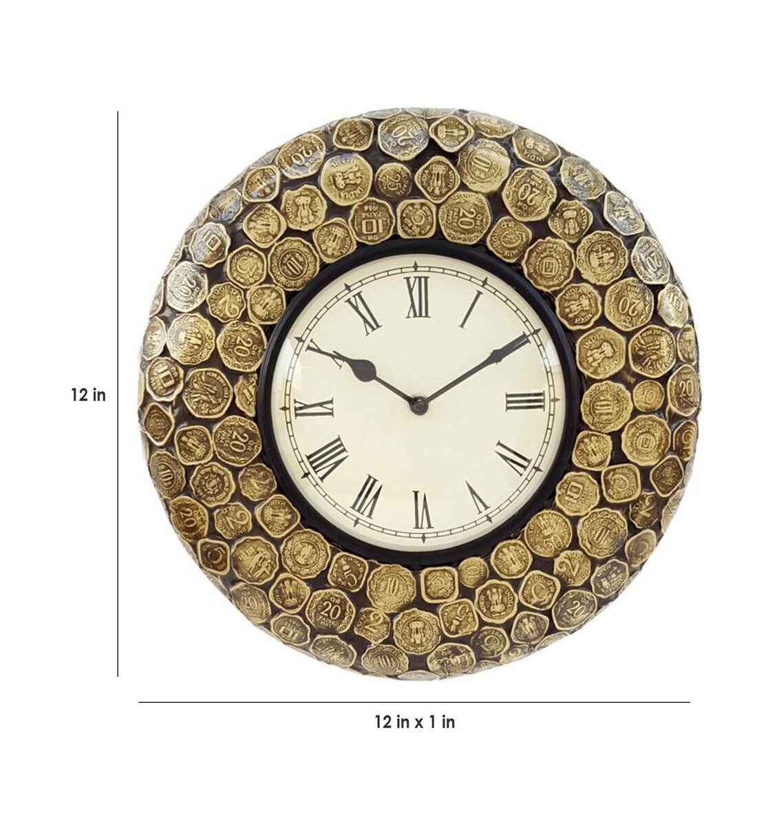 Buy Black & Gold Solid Wood Analog Wall Clock by Art Of Jodhpur Online