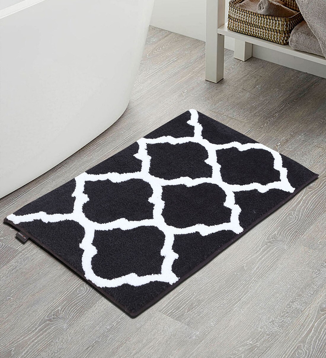 Buy Black Abstract Polyester 80x50 Inches AntiSkid Bath Mat by