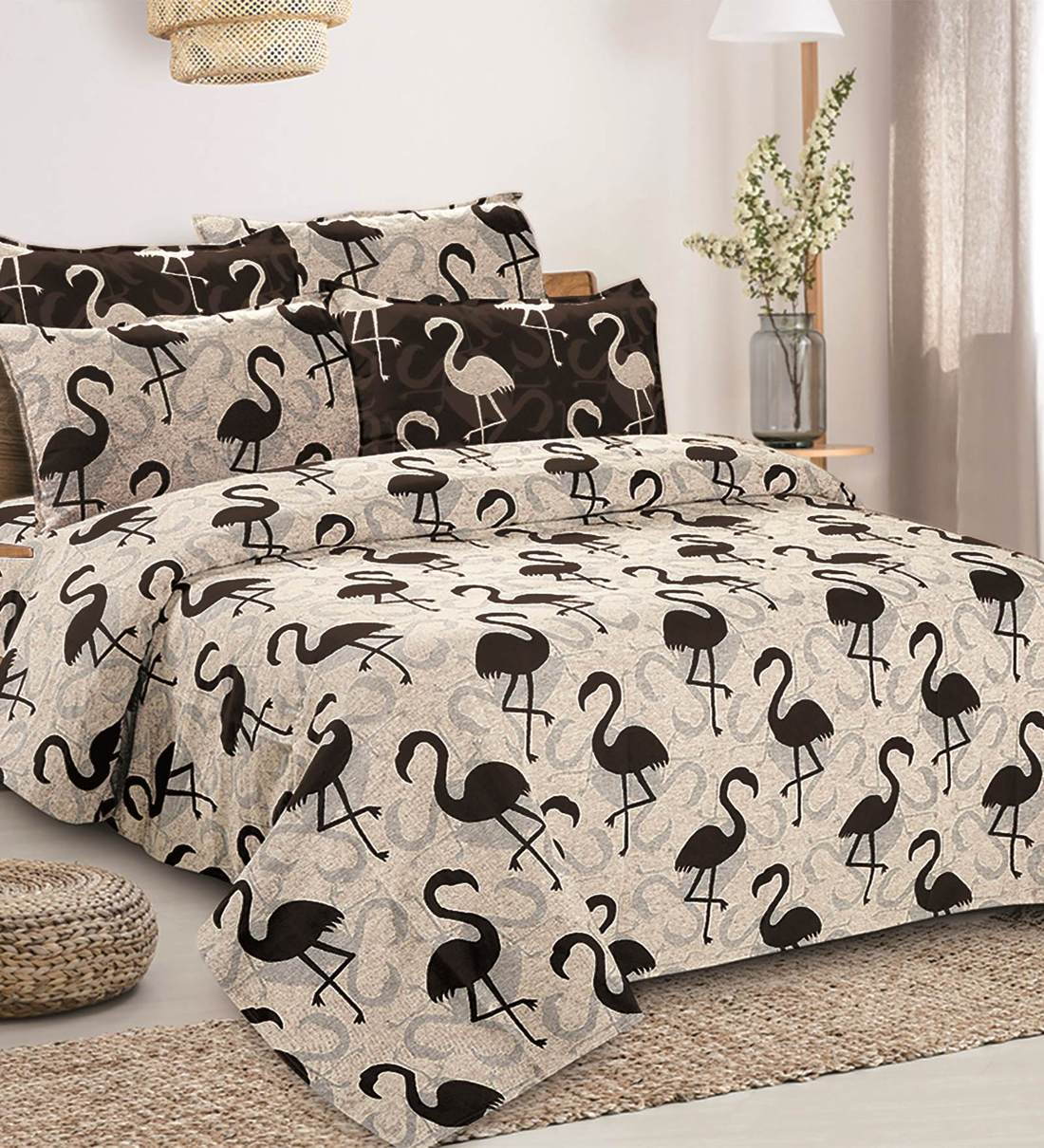 Buy Cream Abstract 240 TC Cotton Double Bed Cover with 2 Pillow Covers