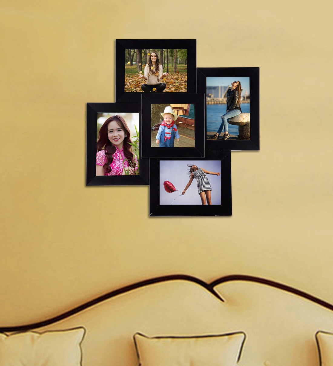 Buy Black Synthetic Wood Wall Mounted Collage Photo Frame By WENS