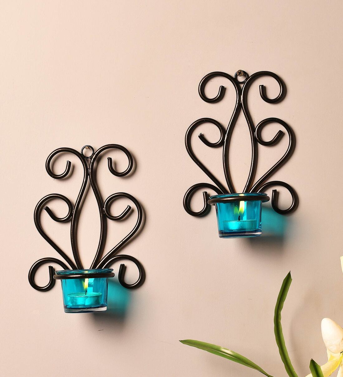 Buy Black Metal Wall Tea Light Holders (Pack of 2) by Homesake Online