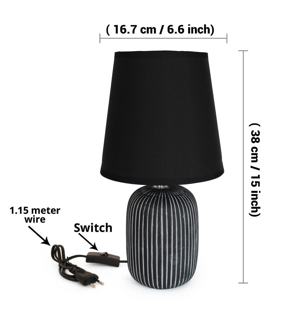 Buy Black Bedside Table Lamp With Shade By Tied Ribbons Online