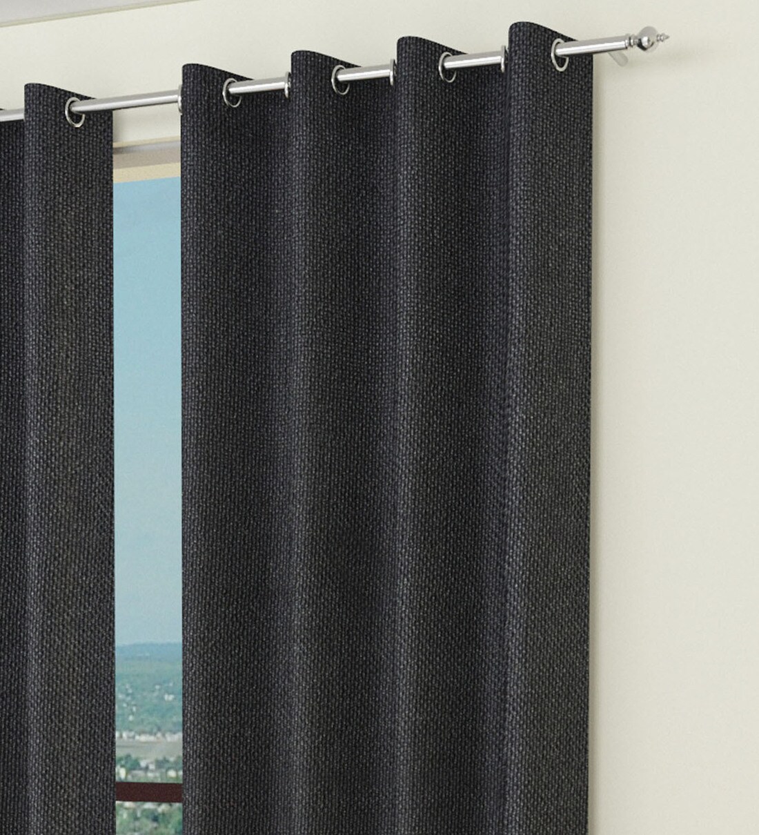 Buy Black Semisheer Jute 5 Feet Eyelet Window Curtain by Skyloom at 50% ...