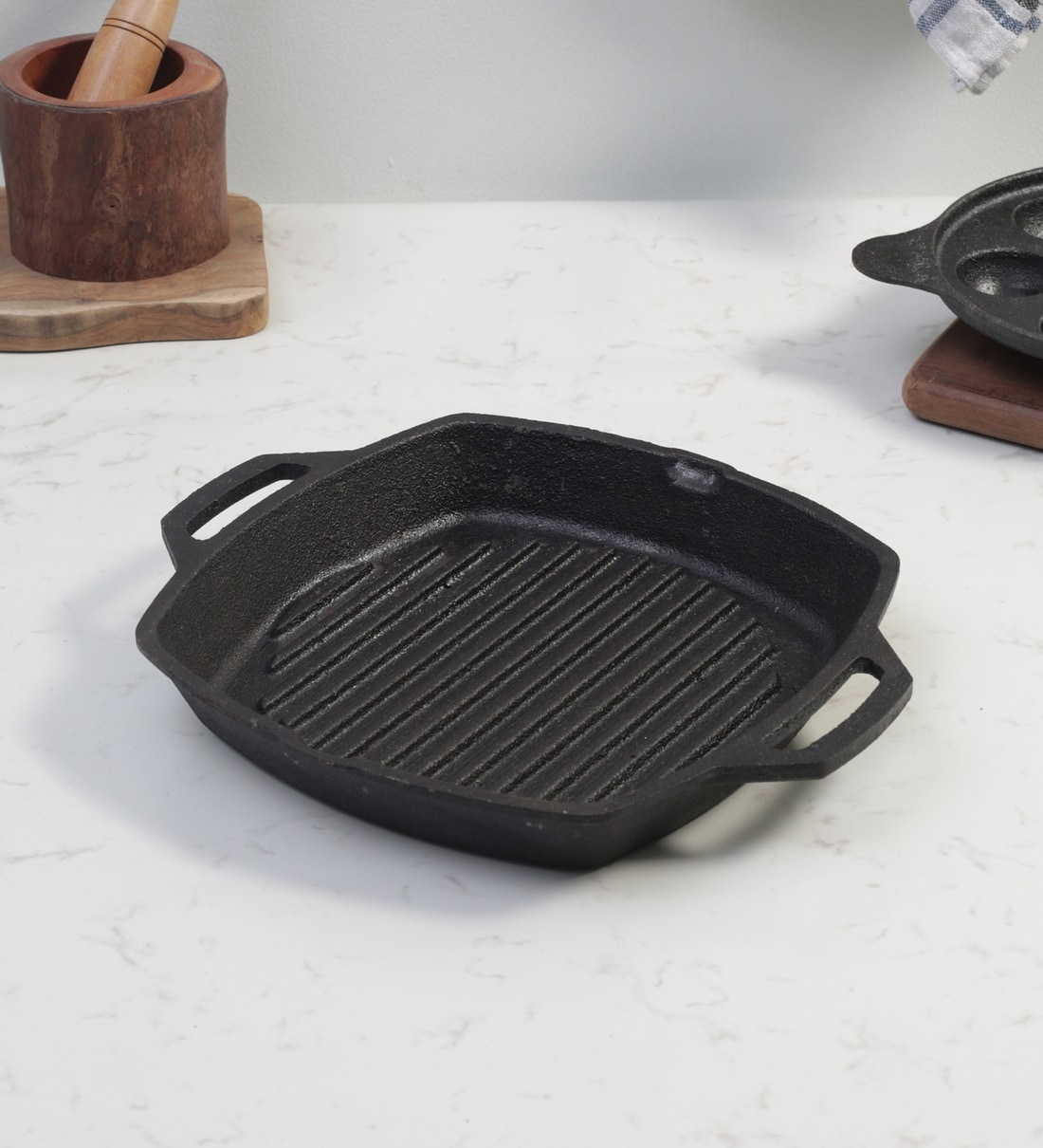 Buy Double Handle Square 11 Inch Hard Anodised Black Cast Iron Grill